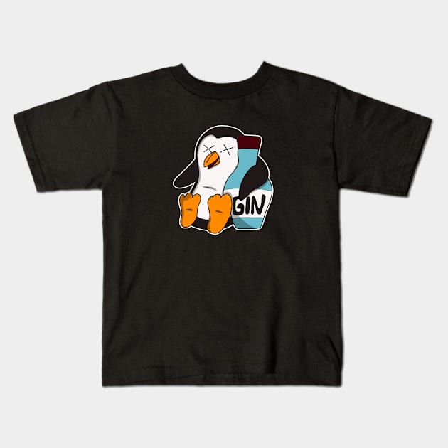 Funny Gin Penguin Kids T-Shirt by Foxxy Merch